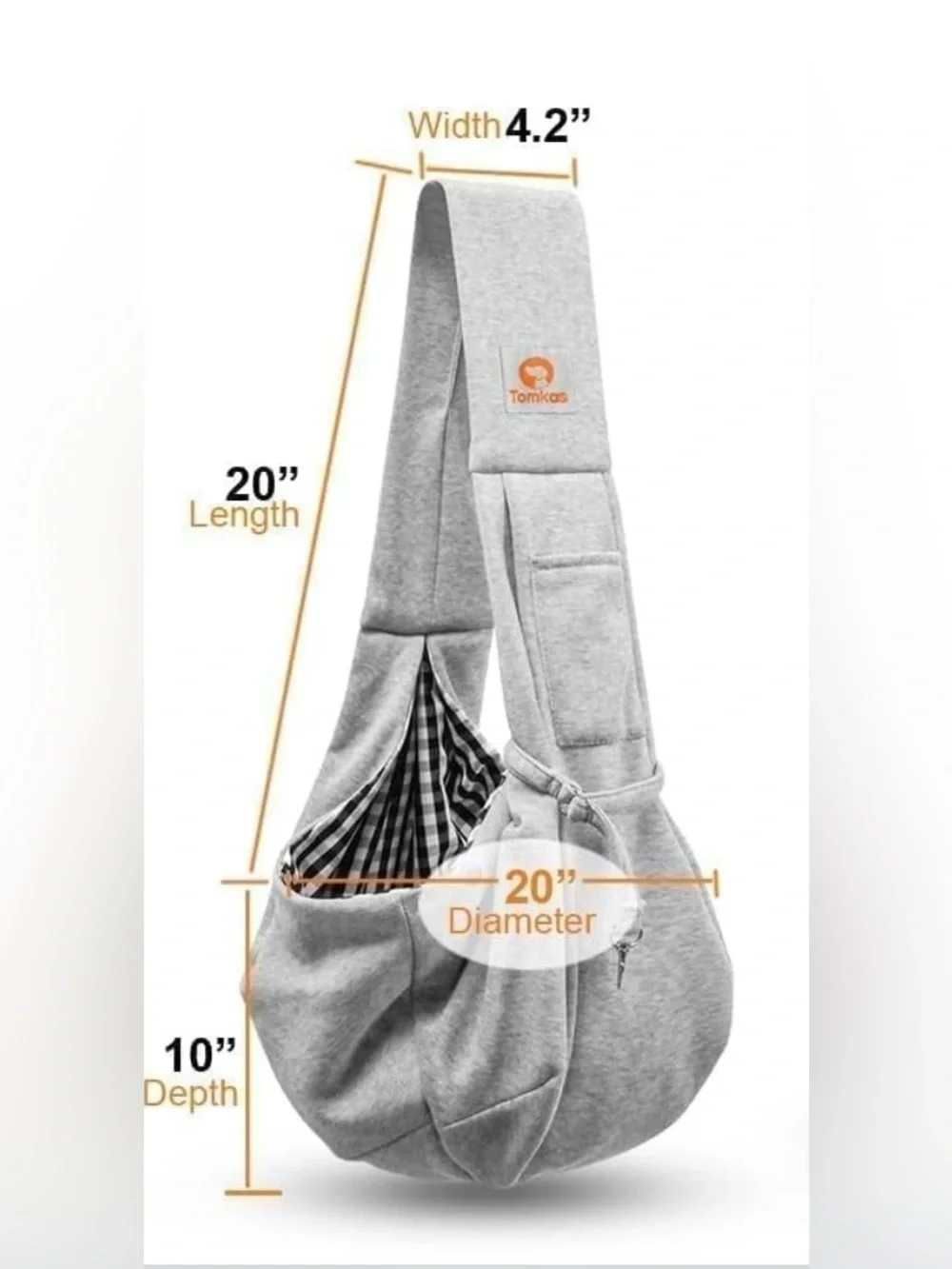 Tomkas Dark Grey Pet Sling Carrier is Designed for Transporting Small Cats &Dogs